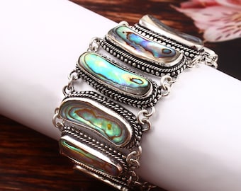 Bracelet En Argent Sterling Incrusté D'ormeau - Los Ballesteros Taxco, Mexique