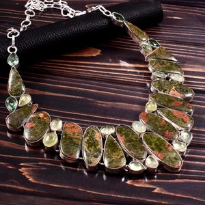 Unakite Prehnite Silver plated Necklace, Beautiful Jewelry image 1