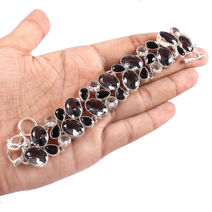 Pulseira banhada a prata com topázio branco topázio preto ônix preto