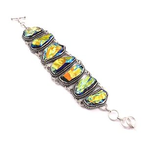 Yellow Titanium Druzy Carved Designer 925 Silver Plated Bracelet Jewelry, Unique Handcrafted Jewelry