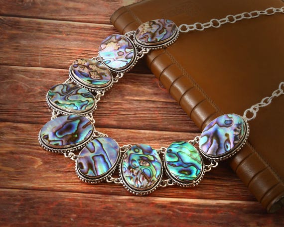 Abalone Shell Gemstone 925 Silver plated Necklace Jewelry, Unique Designer Jewelry