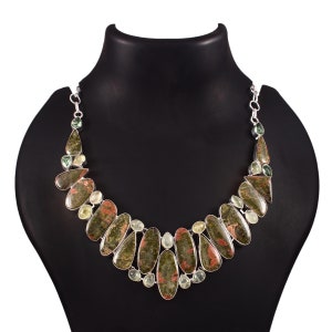 Unakite Prehnite Silver plated Necklace, Beautiful Jewelry image 3