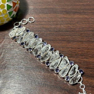 Handmade Raw Crystal Blue Topaz Silver Plated Bracelet