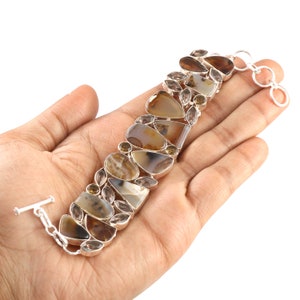 Handcrafted Montana Agate Bracelet: Silver Plated Gemstone Jewelry