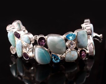 Larimar White Topaz Bracelet: 925 Silver Plated Amethyst Jewelry