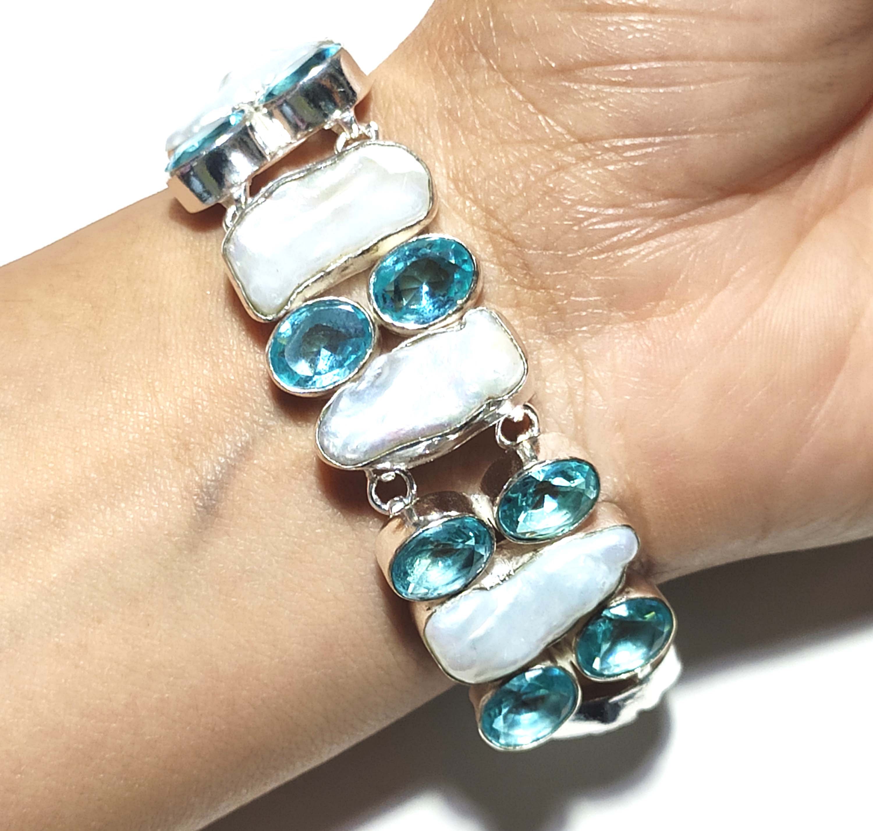 Sterling Silver Turquoise and Biwa Freshwater Cultured Pearls 7 1 Extension Toggle Bracelet Sterling Silver Turquoise and Biwa Freshwater Cultured Pearls 7 1 Extension Toggle Bracelet