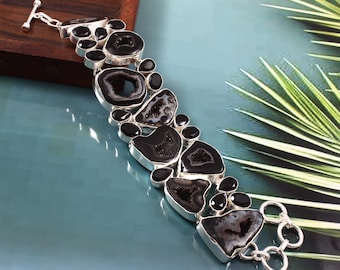 Black Druzy Bracelet: Handmade Silver Plated Fashion Jewelry