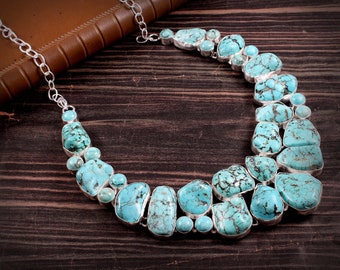Turquoise forme inhabituelle pierre précieuse 925 argent plaqué collier bijoux, bijoux de collier de créateur unique