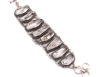 Ruwe kristallen edelsteen zilveren armband: unieke feestsieraden