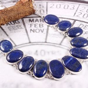 Lapis Lazuli Oval Shaped Gemstone 925 Silver Plated Necklace Jewelry, Beautiful Necklace