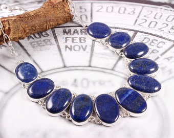 Lapis Lazuli Oval Shaped Gemstone 925 Silver Plated Necklace Jewelry, Beautiful Necklace