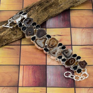 Handmade Brown Druzy Agate Bracelet: Silver Plated Fashion Jewelry