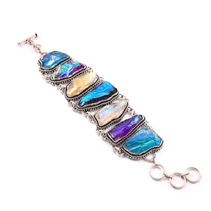 Purple White Shaded Multicolor Rough Raw Titanium Druzy 925 Silver plated Bracelet , Unique Designer Jewelry