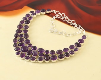 Natuurlijke amethist edelsteenketting, unieke designersieraden