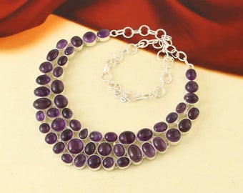 Natuurlijke amethist edelsteenketting, unieke designersieraden