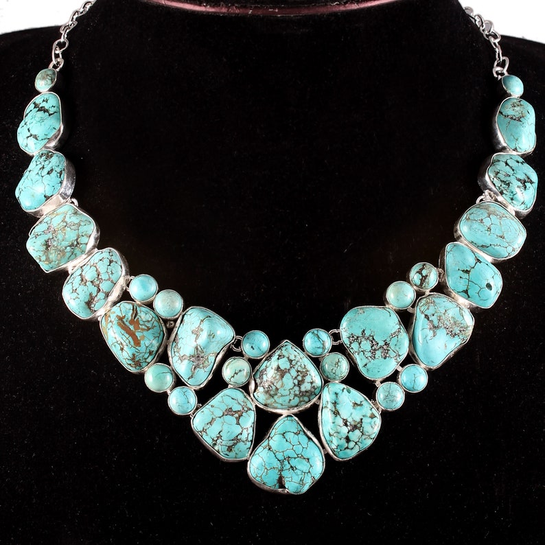Turquoise Necklace, Unusual Shape Turquoise, Turquoise Raw Stone Necklace ,Rough Stone Necklace image 3