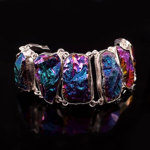 Blue Purple Rough Raw Titanium Druzy 925 Silver plated Bracelet , Unique Designer Jewelry