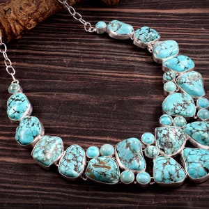 Turquoise Necklace, Unusual Shape Turquoise, Turquoise Raw Stone Necklace ,Rough Stone Necklace image 1