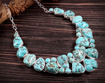 Raw Turquoise Stone Necklace: Unusual Shape, Color Enhanced
