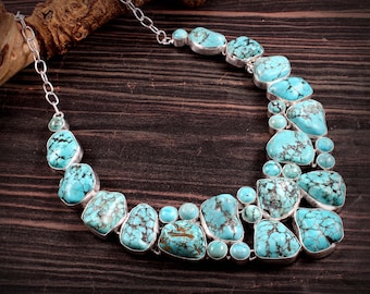 Turquoise Necklace, Unusual Shape Turquoise, Turquoise Raw Stone Necklace ,Rough Stone Necklace