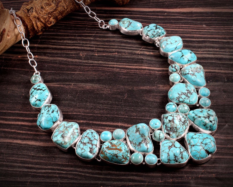 Turquoise Necklace, Unusual Shape Turquoise, Turquoise Raw Stone Necklace ,Rough Stone Necklace image 1