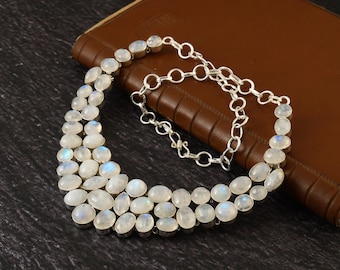 Natural White Moonstone 925 Silver Plated Gemstone Necklace Jewelry, Handcrafted Jewelry