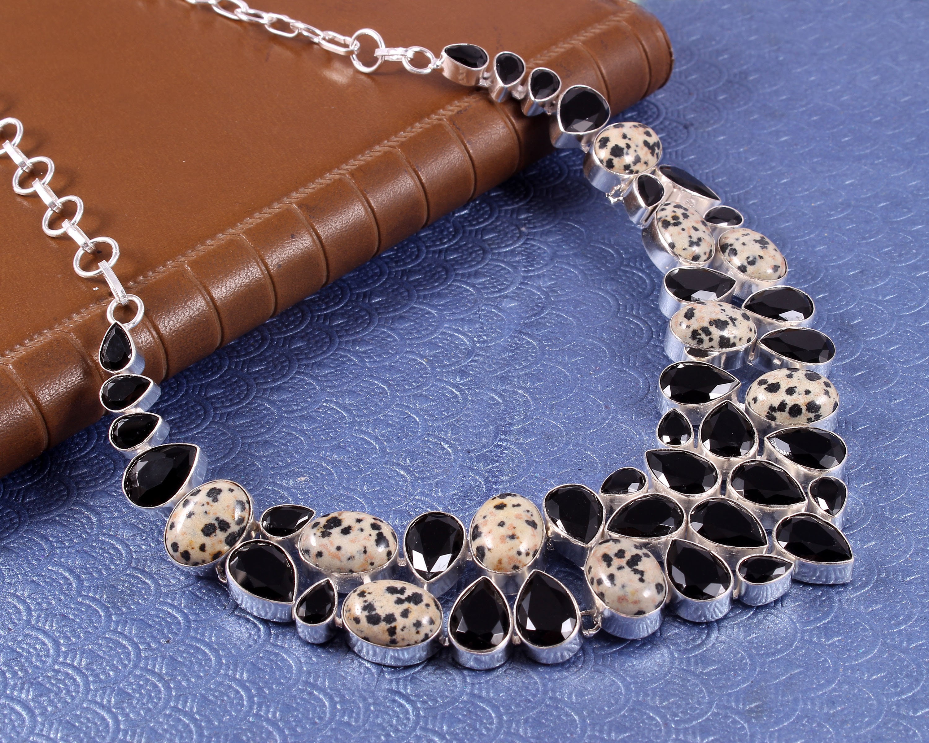 Dalmatian Jasper & Black Onyx 925 Silver Gemstone Necklace - Etsy