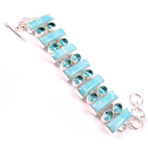 Hemimorphite & Blue Topaz Silver Plated Link Bracelet