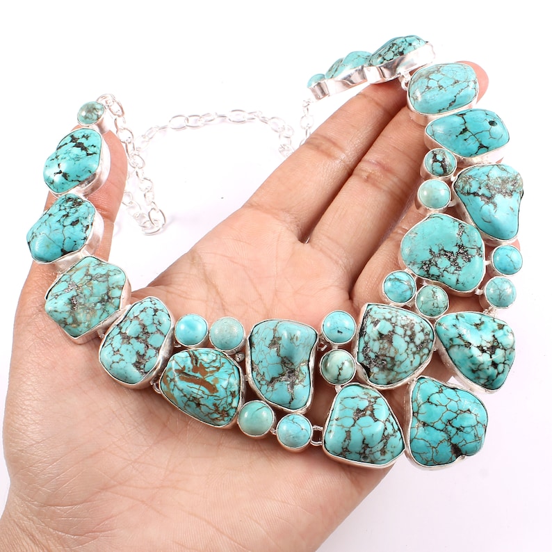 Turquoise Necklace, Unusual Shape Turquoise, Turquoise Raw Stone Necklace ,Rough Stone Necklace image 2