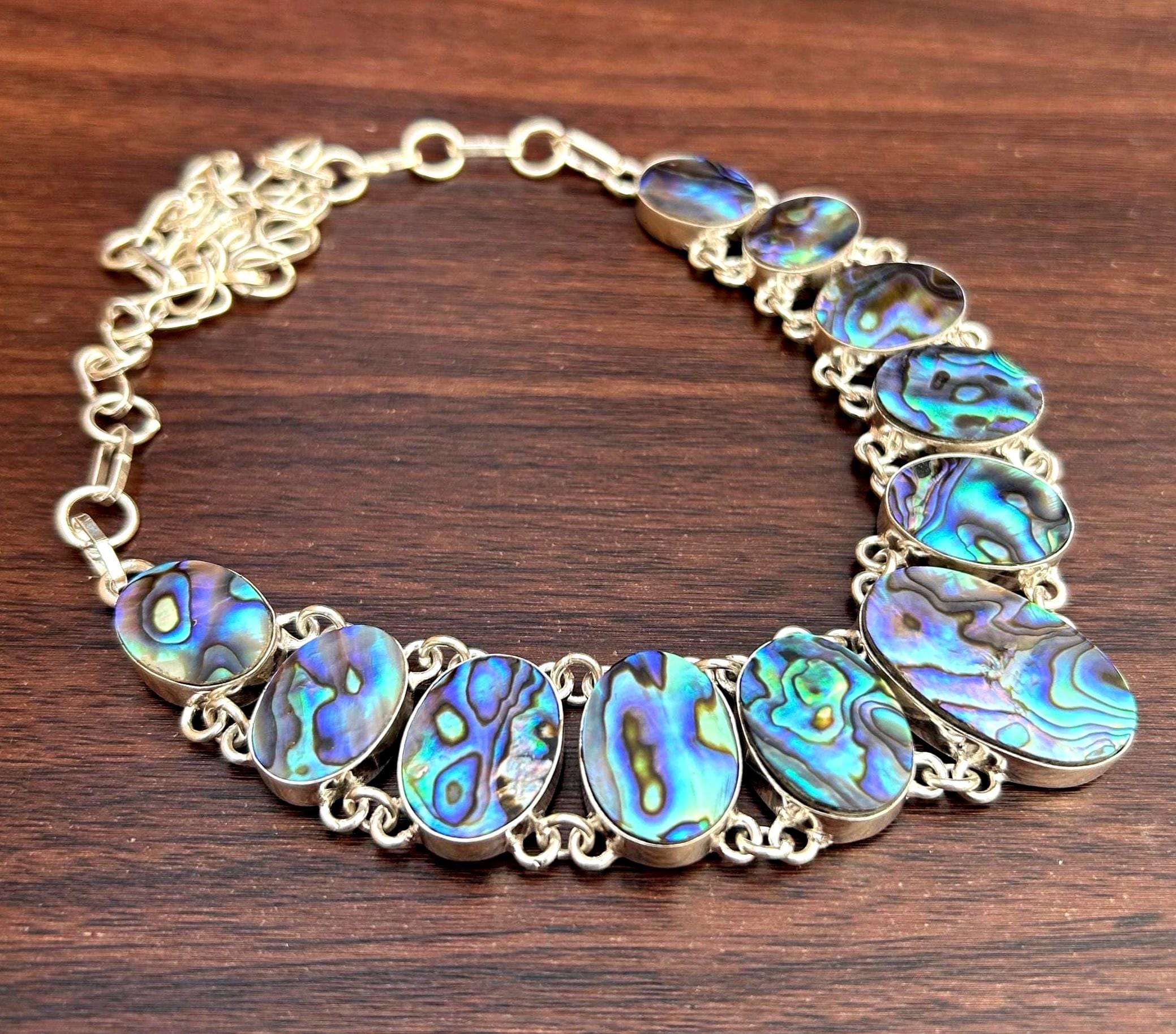 Abalone Shell Gemstone 925 Silver plated Necklace Jewelry, Unique Designer Jewelry