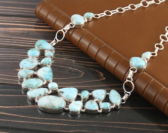 Blue Larimar Gemstone 925 Silver plated Necklace Jewelry, Unique Handcrafted Jewelry