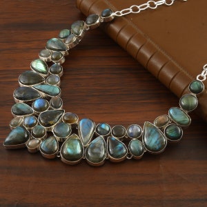 Fire Labradorite 925 Silver plated Necklace, Unique Designer Jewelry