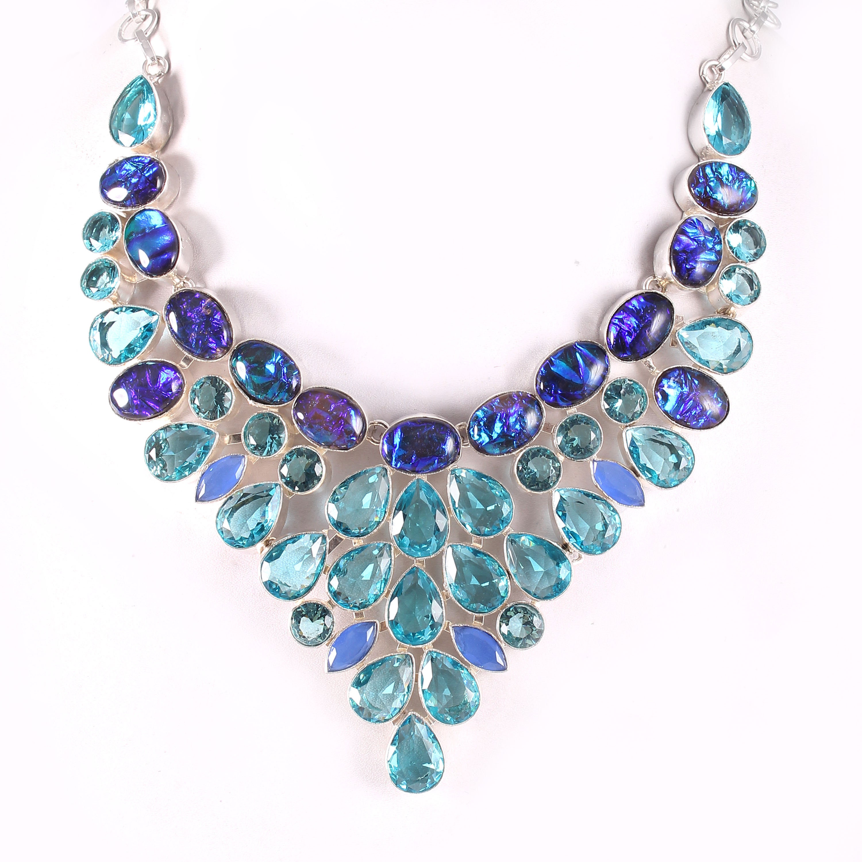 Faceted Blue Topaz Blue Opal 925 Silver Plated Necklace - Etsy