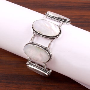 Pulsera de nácar, pulsera de piedras preciosas chapada en plata 925