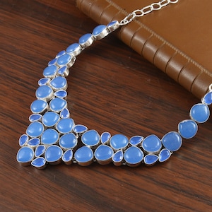 Blue Chalcedony Silver plated Necklace, Unique Designer Jewelry, Beautiful Jewelry