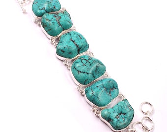 Howlite Turquoise Bracelet, 925 Silver plated Bracelet, Unusual Shape Turquoise, Turquoise Raw Stone Bracelet, Rough Stone Bracelet