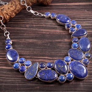 Natural Blue Lapis Lazuli Gemstone 925 Silver plated Necklace Jewelry, Unique Designer Jewelry