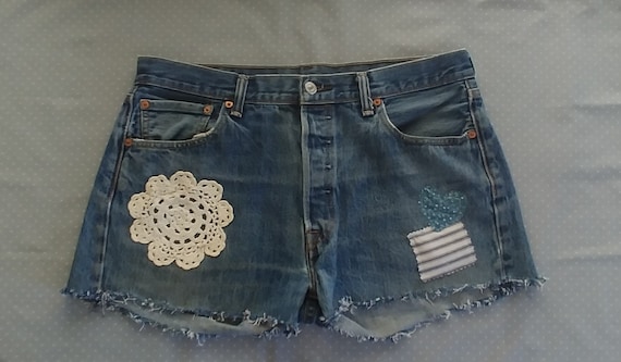 Vintage Levi Blue Denim Upcycled Distressed Cutoffs