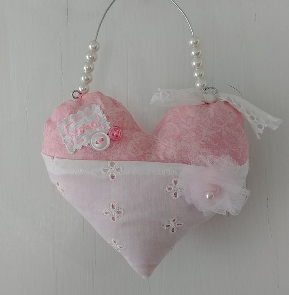 Pink and White Heart Door Hanger