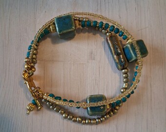 Blue and Gold Beaded Bracelet