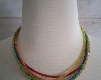 Rainbow Multistrand Necklace, Rainbow Beaded Necklace.