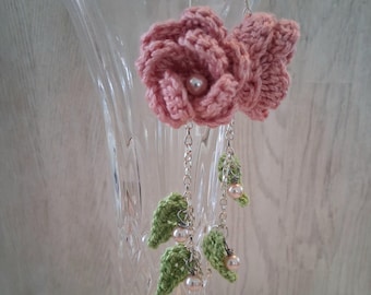 Pink Rose Dangle Earrings
