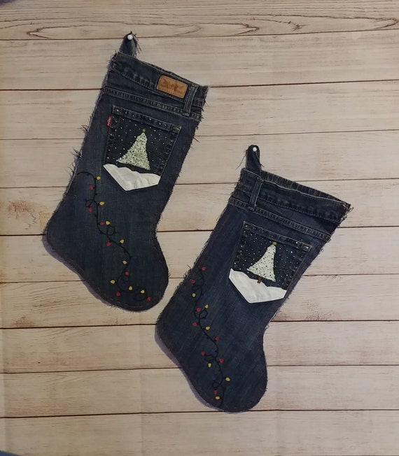 Denim Christmas Stockings Set of 2