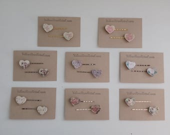 Floral Heart Bobby Pins Set of 2 Hair Pins Barrettes