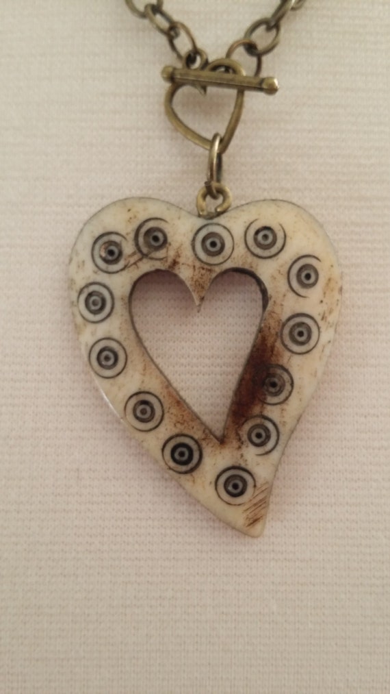 Carved Bone Heart Necklace