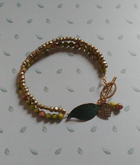 Gold and Green Beaded Bracelet