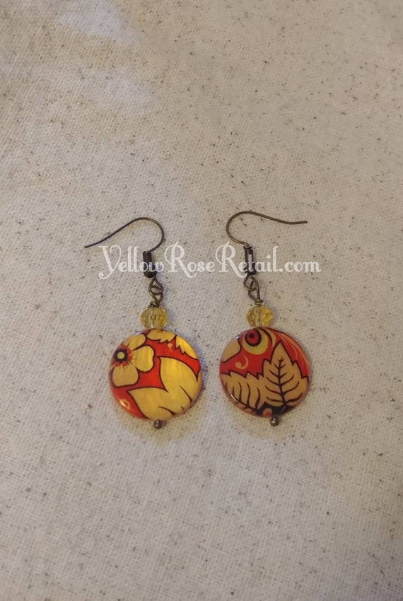 Orange and Gold Floral Earrings