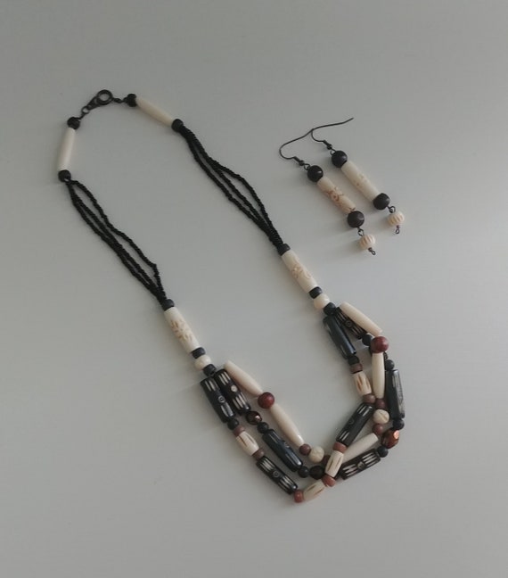 Vintage Handmade Beaded Necklace and Earring Set