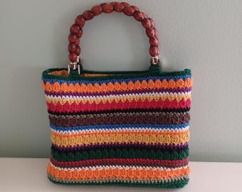 Crochet Beaded Handle Handbag. Womens Handbag. Crochet Purse.