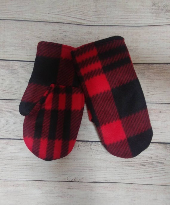 Red and Black Plaid Fleece Mittens